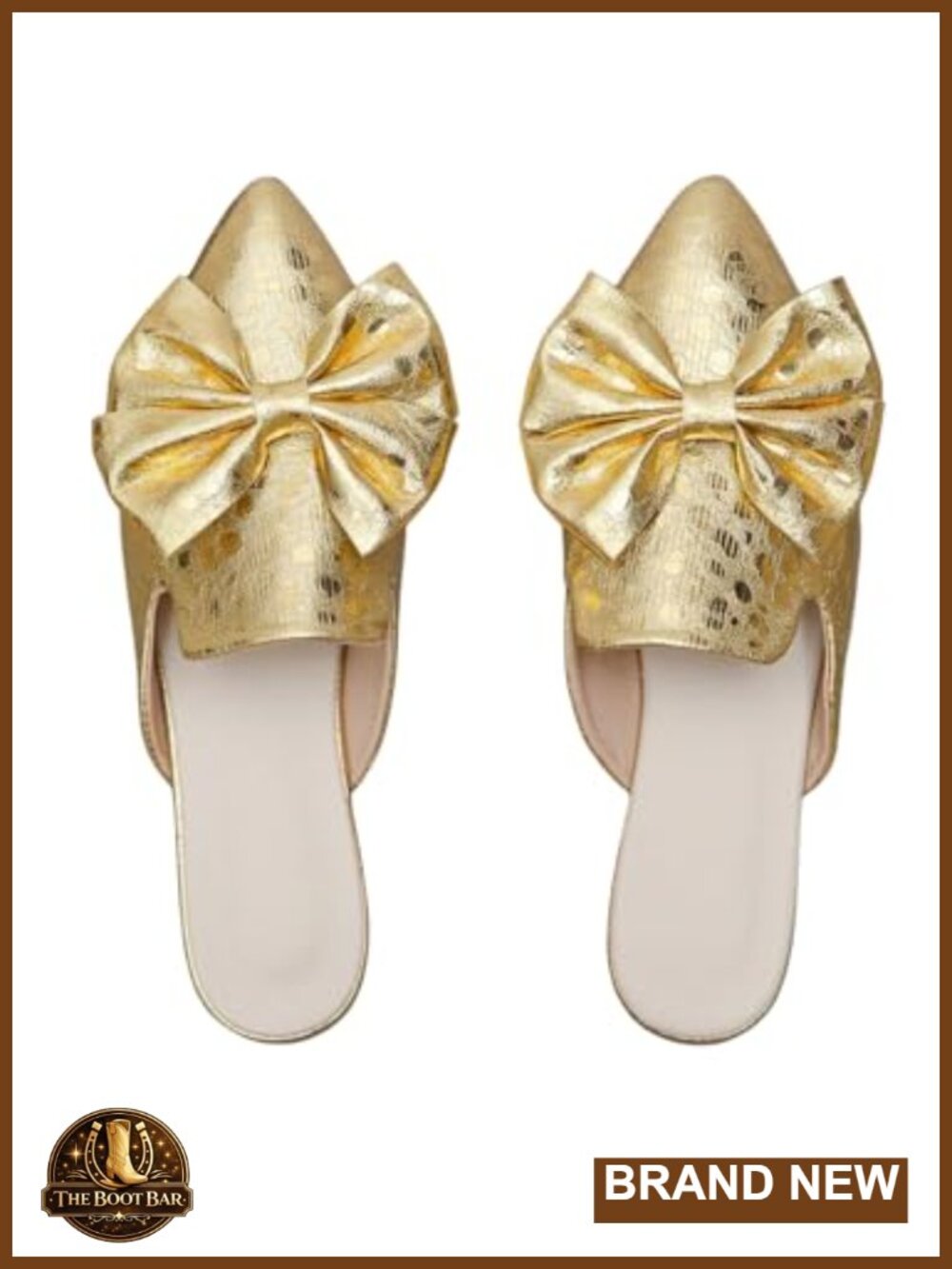 Pointed Toe Mules with 3D Bow Faux Leather Slip On Flats for Women